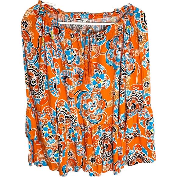 CROWN & IVY XL Boho Peasant Top tunic paisley printed tassel S - Picture 1 of 6